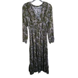 Women's Zara Olive Green Paisley Middi Dress Size Small